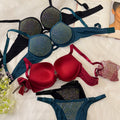 Glitter soft padded bra set